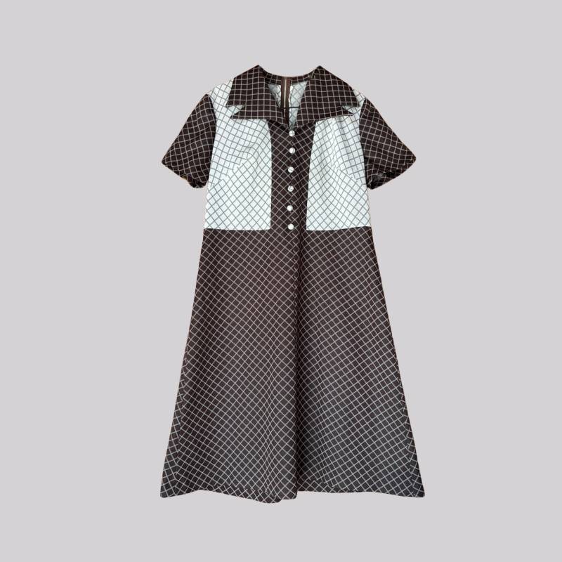 Vintage 70Er Hemd Kleid Kariert/Braun Beige M True A-Linie Hemdkleid von OftimespastvintageAT