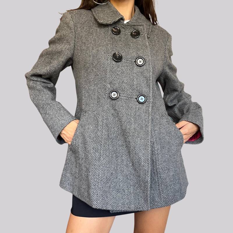 Vintage Cabanjacke Kurzmantel/Reine Wolle Hahnentritt Grau Schwarz Größe 42 M L von OftimespastvintageAT