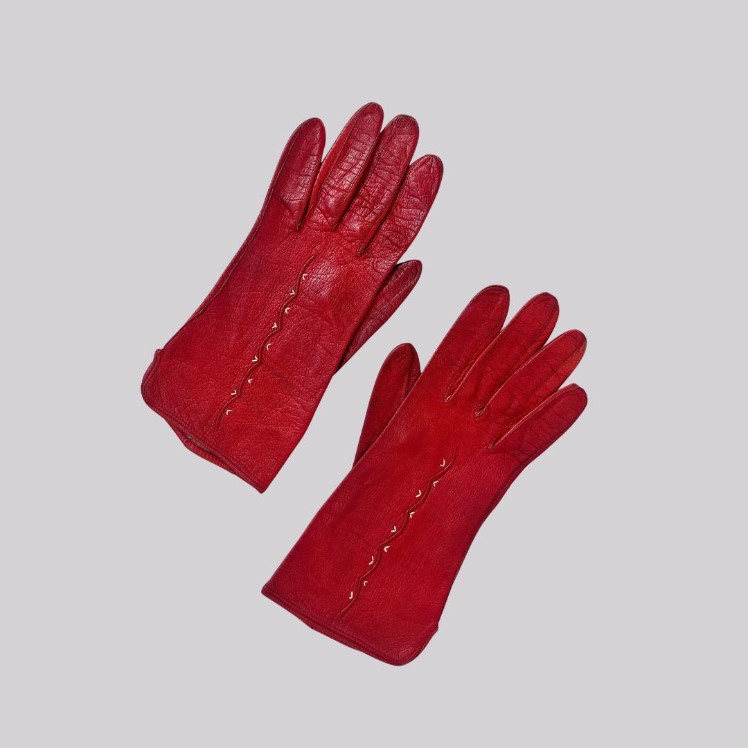 Vintage Handschuhe Leder/Rot Echtleder Lederhandschuhe von OftimespastvintageAT