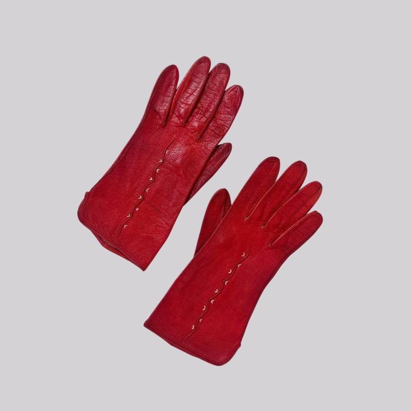 Vintage Handschuhe Leder/Rot Echtleder Lederhandschuhe von OftimespastvintageAT