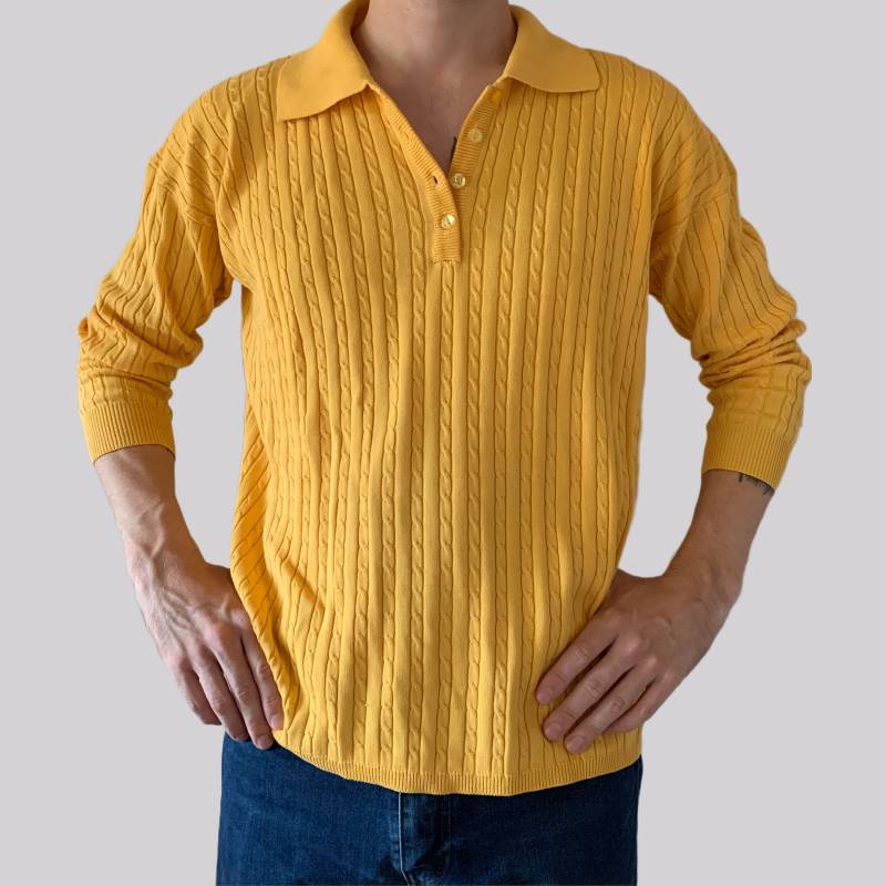 Vintage Langarm Pullover Sweatshirt Mit Zopfmuster/strick Gelb L Baumwolle Acryl von OftimespastvintageAT