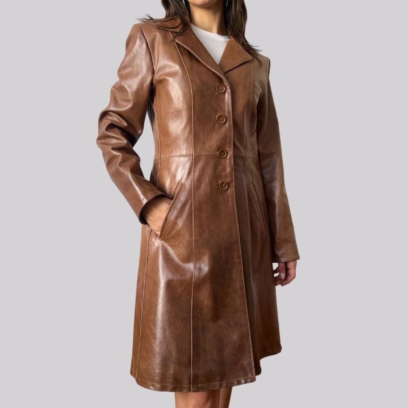 Vintage Ledermantel Vera Pelle/Trenchcoat Echtleder Glattleder Xs Cognac Braun von OftimespastvintageAT