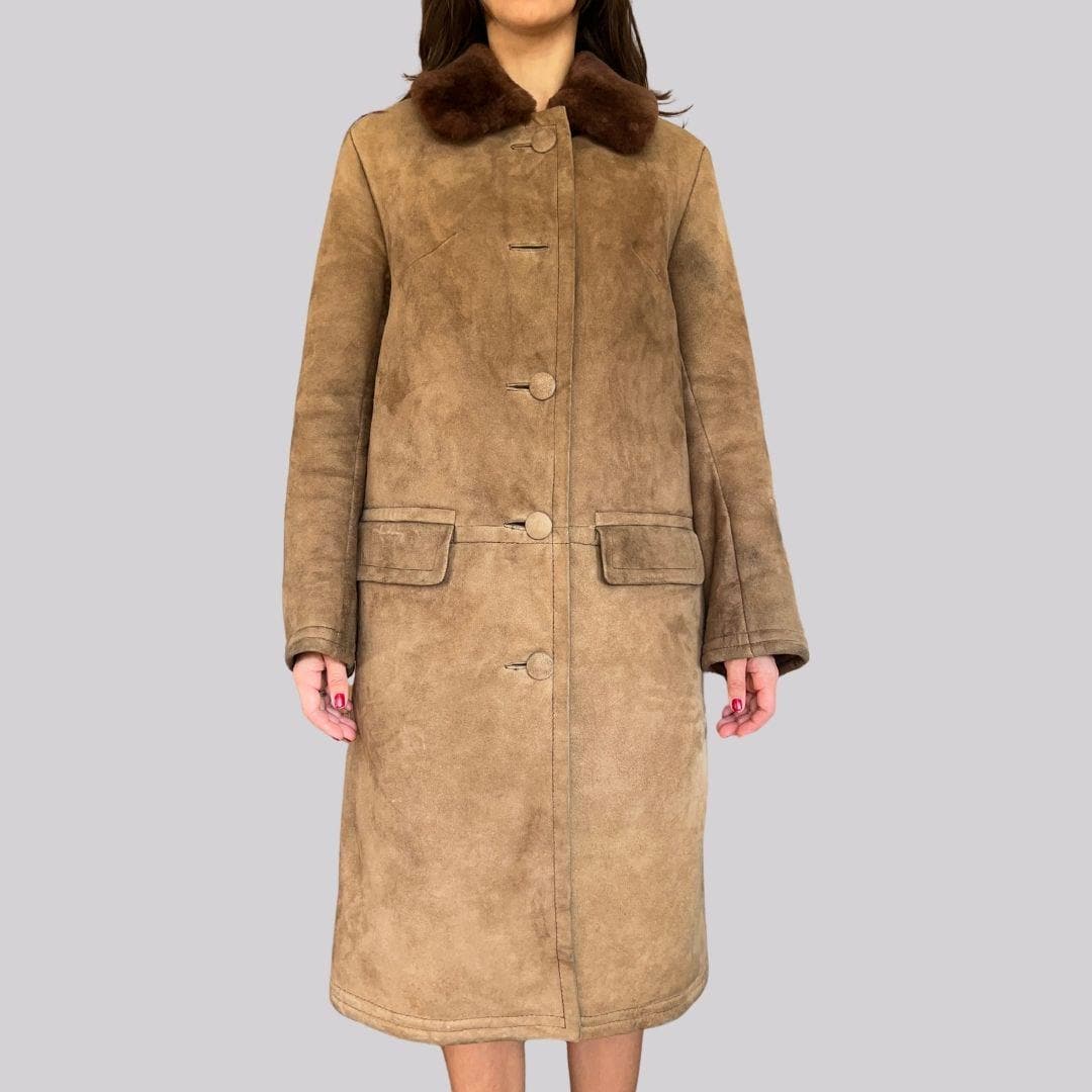 Vintage Mantel Leder Mit Kunstfell/Beige Braun M Wintermantel von OftimespastvintageAT