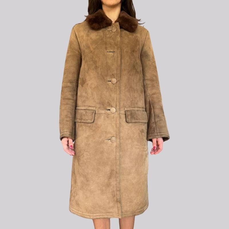 Vintage Mantel Leder Mit Kunstfell/Beige Braun M Wintermantel von OftimespastvintageAT