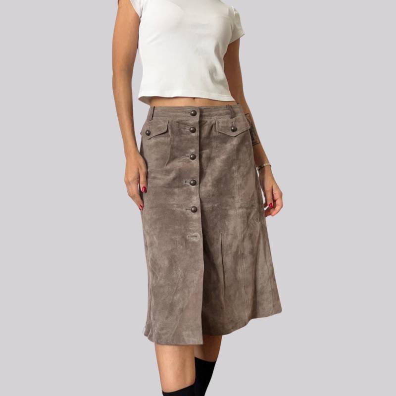 Vintage Midi Lederrock/Taupe Braun Grau Größe 38 S M Rock Leder Vintage Midi Lederrock/Taupe Braun Grau Größe 38 S M Rock Leder von OftimespastvintageAT