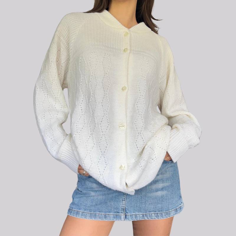 Vintage Strickweste/Wolle Cardigan Weiß Creme M L Größe 40 42 von OftimespastvintageAT