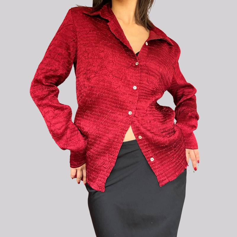 Vintage Y2K Bluse Gerafft/Dunkelrot L Größe 42 Langarm 2000Er von OftimespastvintageAT
