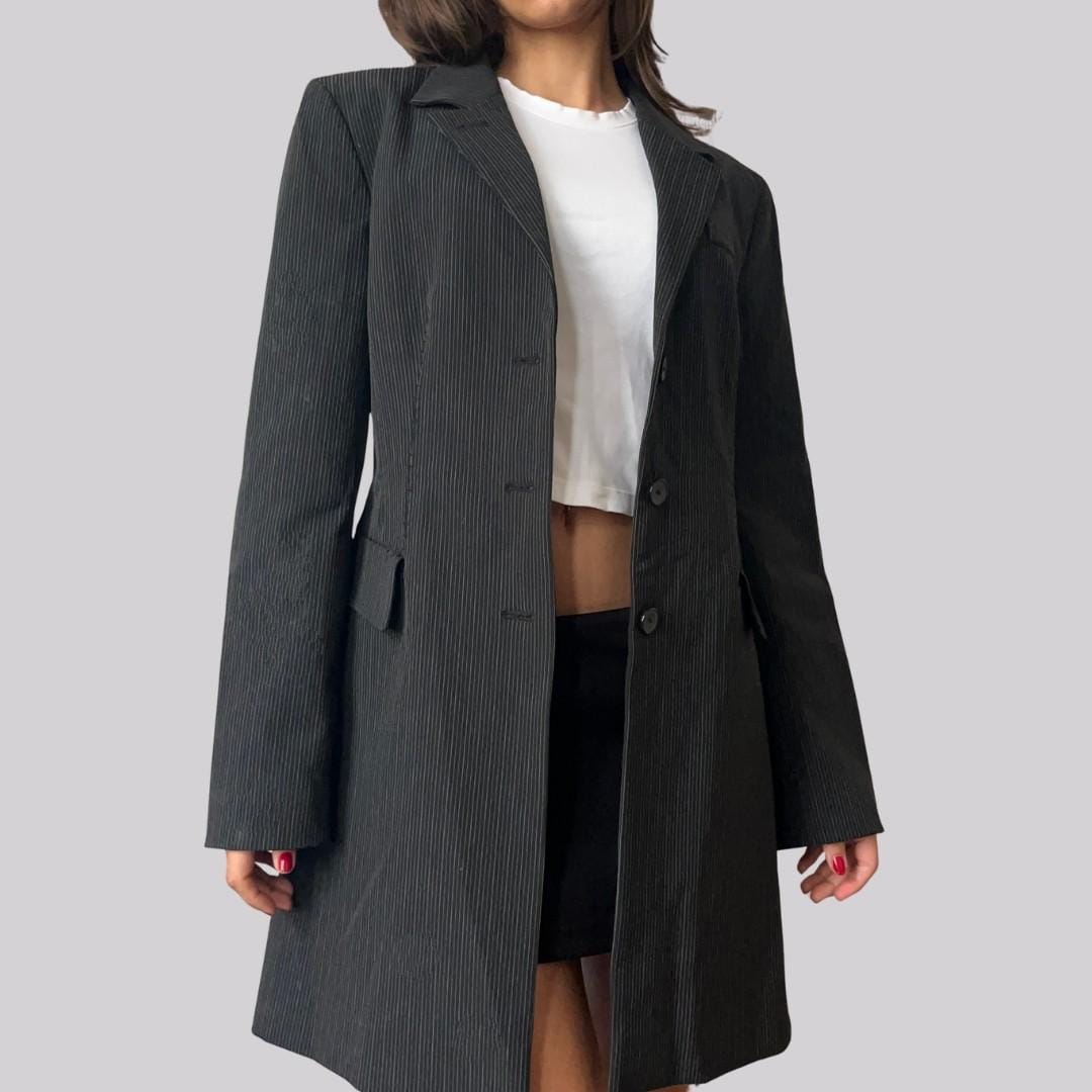 Vintage Y2K Leichter Mantel Nadelstreifen/Schwarz Größe 42 L Philosophy Di Alberta Ferretti von OftimespastvintageAT