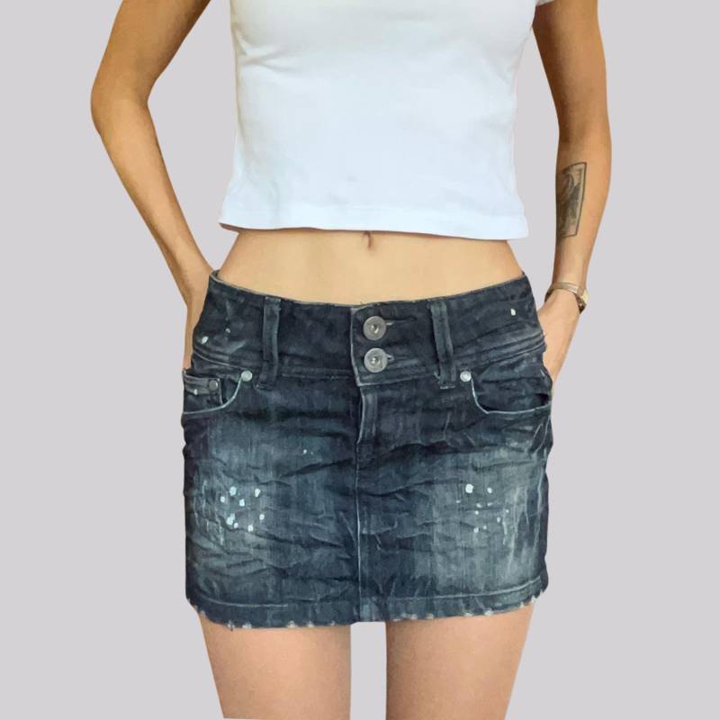 Vintage Y2K Low Waist Jeansrock/Denim Blau Used Look Xxs Baumwolle Fishbone 2000Er Minirock von OftimespastvintageAT