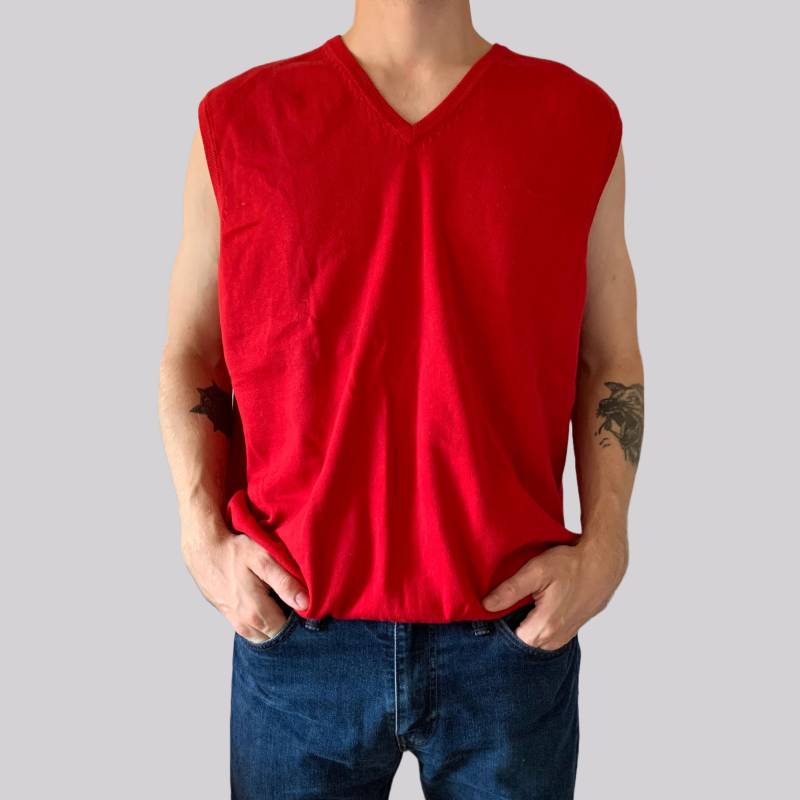 Vintage Y2K Pullunder in Feinstrick/Baumwolle M Rot V-Ausschnitt Xxl Oversize Fit von OftimespastvintageAT