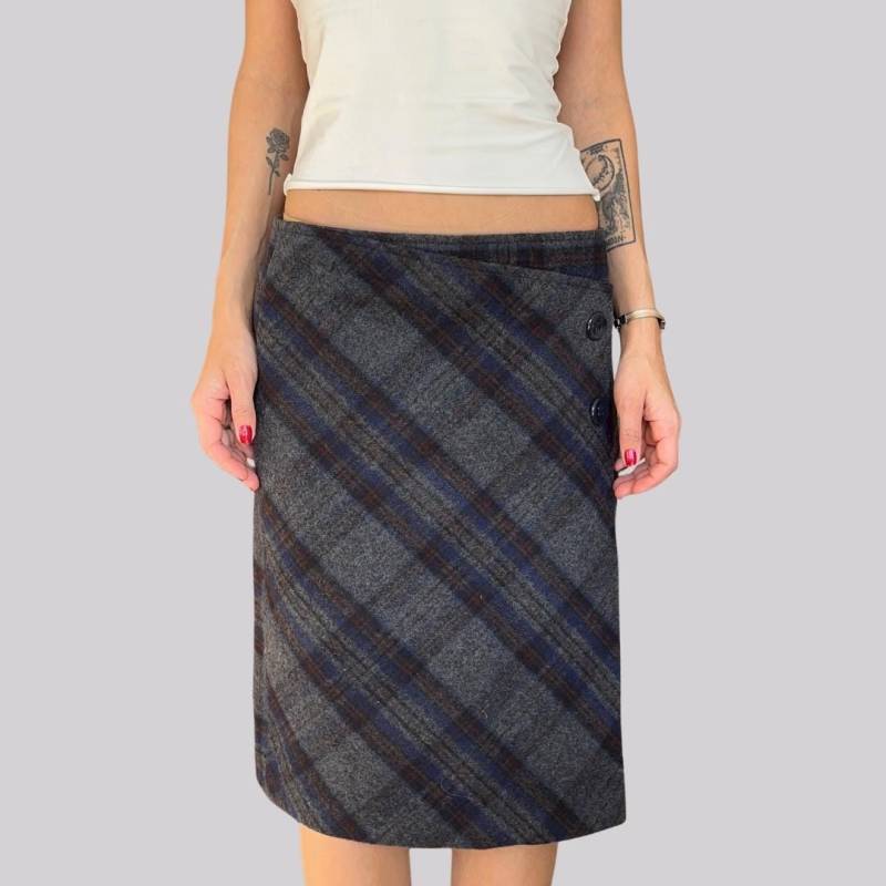 Y2K Midi Rock Kariert/Größe 36 S Grau Blau Rot Schwarz Wolle Acryl von OftimespastvintageAT