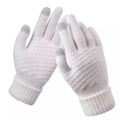 Damen Winterhandschuhe Warm Fleece Gefüttert Strickhandschuhe Elastische Manschette Winter Bequeme Handschuhe, weiß, One size von OgLuxe