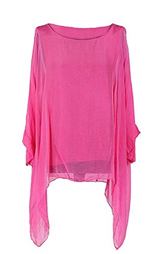 OgLuxe Damen-Bluse aus Seide mit Fledermaus-Muster, in Übergröße, Fuchsia, Large von OgLuxe