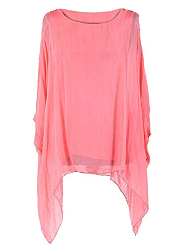 OgLuxe Plus Size Damen Seide Batwing Top Zwei Schichten Bluse, Koralle, XX-Large von OgLuxe