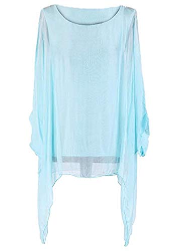 OgLuxe Plus Size Damen Seide Batwing Top Zwei Schichten Bluse, Türkis, X-Groß von OgLuxe