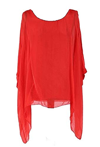 OgLuxe Plus Size Damen Seide Batwing Top Zwei Schichten Bluse, Rot/Ausflug, einfarbig (Getaway Solids), Groß von OgLuxe