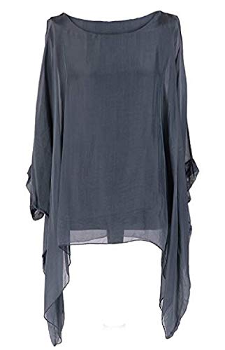 OgLuxe Plus Size Damen Seide Batwing Top Zwei Schichten Bluse, Charcaol, X-Groß von OgLuxe