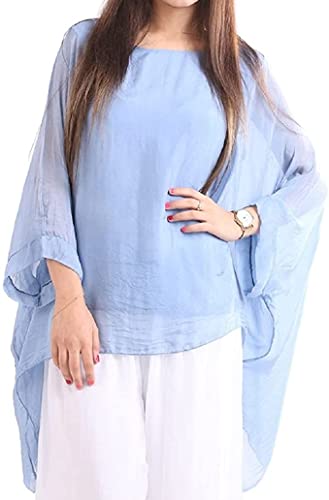 OgLuxe Plus Size Damen Seide Batwing Top Zwei Schichten Bluse, Himmelblau, XX-Large von OgLuxe