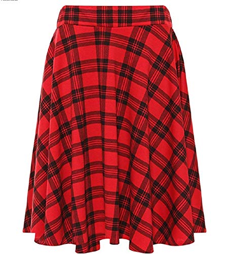 OgLuxe - Damen Skaterrock in Übergröße, kariert, knielang, elastischer Bund, ausgestellter Rock, Rotes Tartan Plus, 42 von OgLuxe