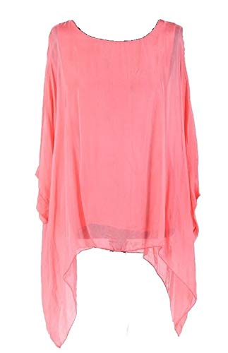 OgLuxe Plus Size Damen Seide Batwing Top Zwei Schichten Bluse, Babypink, XX-Large von OgLuxe