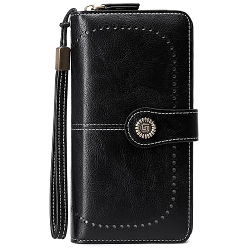 Ogetok Damenbrieftasche Bifold RFID Blocking, Kreditkartenetui aus Leder mit großer Kapazität für Damen, Reisefrau Lange Armband-Clutch-Geldbörse mit 25 Kartenfächern und Münzfach mit Reißverschluss von Ogetok