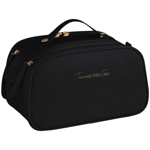 Ogetok Leder Make-up Tasche für Damen, Tragbare Reisekosmetiktaschen Reißverschluss Make-up Tasche für Damen Frau, große Kulturtasche für Toilettenartikel Kosmetikzubehör, Schwarz von Ogetok