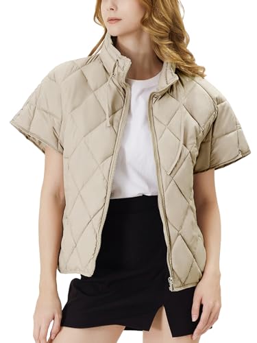 Ogfao Damen Puffer Weste Kurzarm Leichte Oberbekleidung Westen Steppjacke Mantel mit Taschen, Beige, XL Ogfao Damen Puffer Weste Kurzarm Leichte Oberbekleidung Westen Steppjacke Mantel mit Taschen, Beige, XL von Ogfao