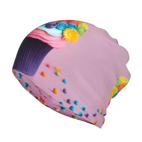 Multifunktionale Beanie-Mütze für Herren und Damen, modischer Schal, weiche Stretch-Mütze, Schlafmütze, bunte Cupcakes, Regenbogenblumen, Kuchendruck, Bunte Cupcakes, Regenbogenblumenkuchen, 2, von Ogniwo