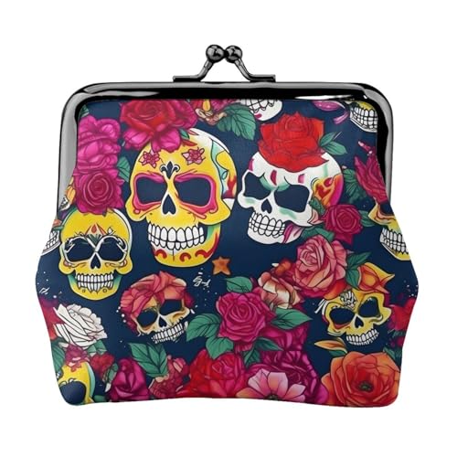 Sugar and Skulls and Flowers Coin Purse, Small Travel Kit Storage Pouch for Weekend Getaways and Business Trips, Schwarz , Einheitsgröße, Münztasche von Ogniwo
