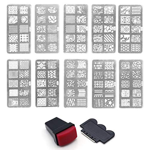 Ogquaton Nail Art Stamping Kit 1 Stempelplatte +1 Stempel + 1 Schaber, Maniküre Stamping Kit Arbeit für Nail Art Design und Dekoration, Template Random New Released von Ogquaton