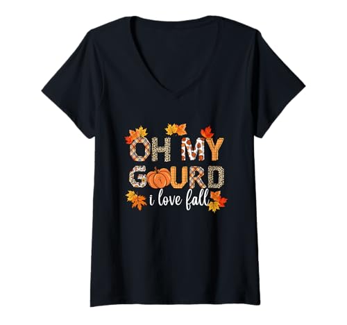 Damen Oh My Gourd I Love Fall Thanksgiving Kürbis Herbst Herbst T-Shirt mit V-Ausschnitt Damen Oh My Gourd I Love Fall Thanksgiving Kürbis Herbst Herbst T-Shirt mit V-Ausschnitt von Oh My Gourd Fall Lovers Thanksgiving Apparel