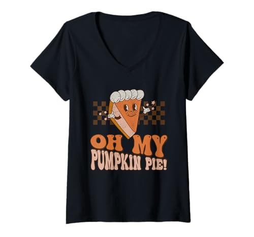 Damen Oh My Pumpkin Pie Lustiger Thanksgiving-Kürbiskuchen T-Shirt mit V-Ausschnitt von Oh My Pumpkin Pie Thanksgiving