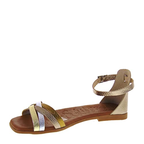 Oh My Sandals 5153 Sportsandalen für Damen, Leder, großer Absatz, 1 cm, Gummisohle, Platin, 39 EU von Oh My Sandals