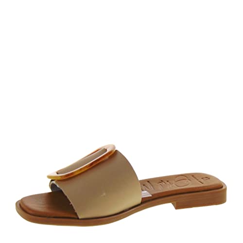 Oh My Sandals 5155 Sandalen für Damen, Leder, großer Absatz, 2 cm, Sohle aus Gummi, Taupe, 39 EU von Oh My Sandals