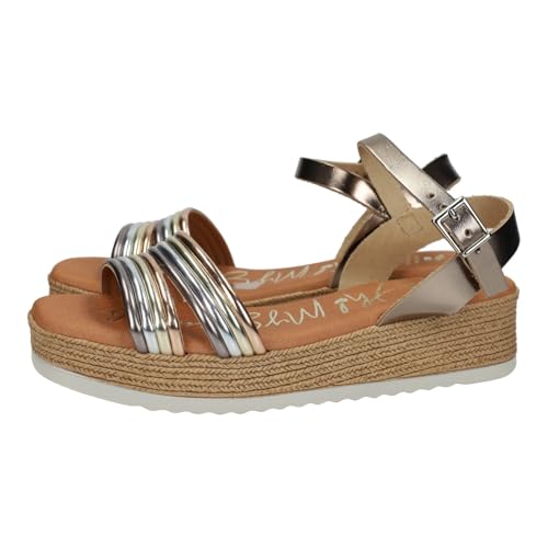 Oh! My Sandals 5435 Damen-Sandalen aus Leder in Cava Metallic, mit pastellfarbenen Streifen, Gelsohle, Schnalle, hergestellt in Spanien, Damen-Sandalen, Sekt, 37 EU von Oh! My Sandals