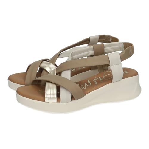 Oh! My Sandals 5655 Damen-Ledersandalen, Taupe, überkreuzte Riemen und Keilabsatz, leicht, für Damen, Taupe, 38 EU von Oh! My Sandals