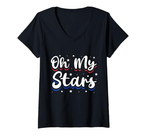 Damen Oh My Stars Cute Patriotic 4th of July Design T-Shirt mit V-Ausschnitt Damen Oh My Stars Cute Patriotic 4th of July Design T-Shirt mit V-Ausschnitt von Oh My Stars 4th of July Southern Patriotic Style