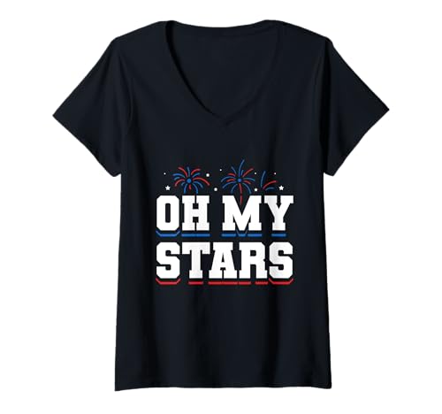 Damen Oh My Stars Cute Patriotic 4th of July Design T-Shirt mit V-Ausschnitt Damen Oh My Stars Cute Patriotic 4th of July Design T-Shirt mit V-Ausschnitt von Oh My Stars 4th of July Southern Patriotic Style