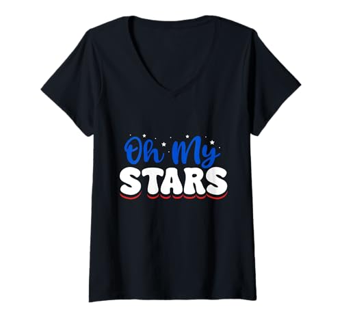 Damen Oh My Stars Cute Patriotic 4th of July Design T-Shirt mit V-Ausschnitt Damen Oh My Stars Cute Patriotic 4th of July Design T-Shirt mit V-Ausschnitt von Oh My Stars 4th of July Southern Patriotic Style