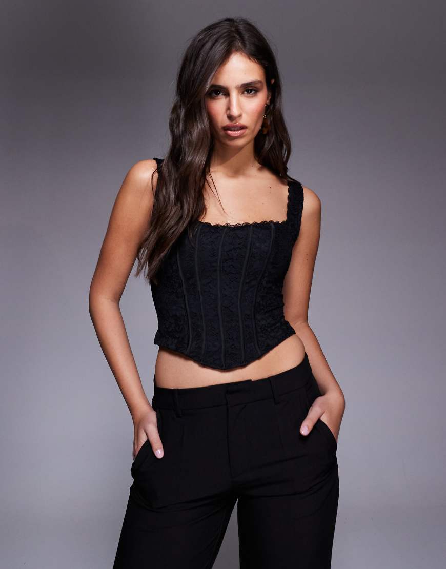 Oh Polly - Korsett-Oberteil aus Spitze in Schwarz mit Rückenschnürung von Oh Polly