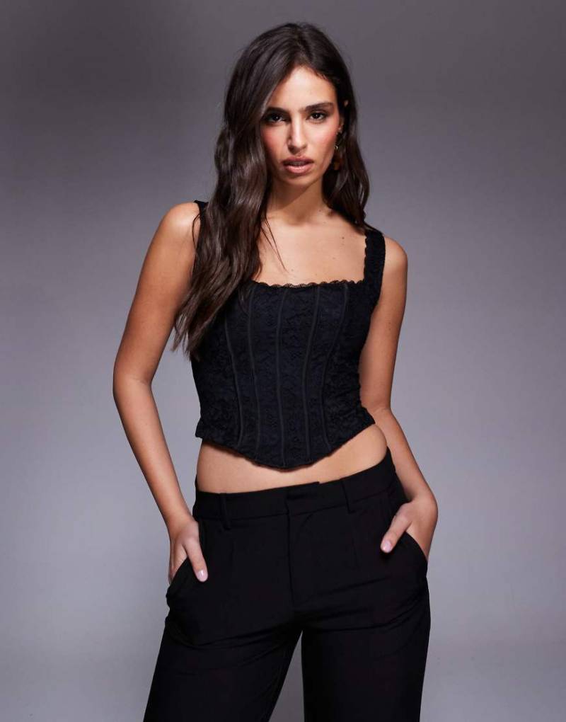 Oh Polly - Korsett-Oberteil aus Spitze in Schwarz mit Rückenschnürung von Oh Polly