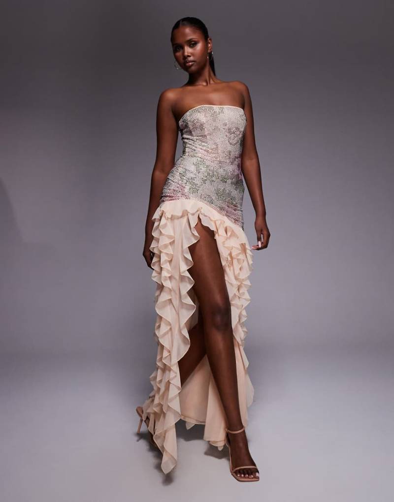 Oh Polly - Maxikleid in Rosa mit Hotfix-Verzierung und tief sitzender Taillennaht von Oh Polly