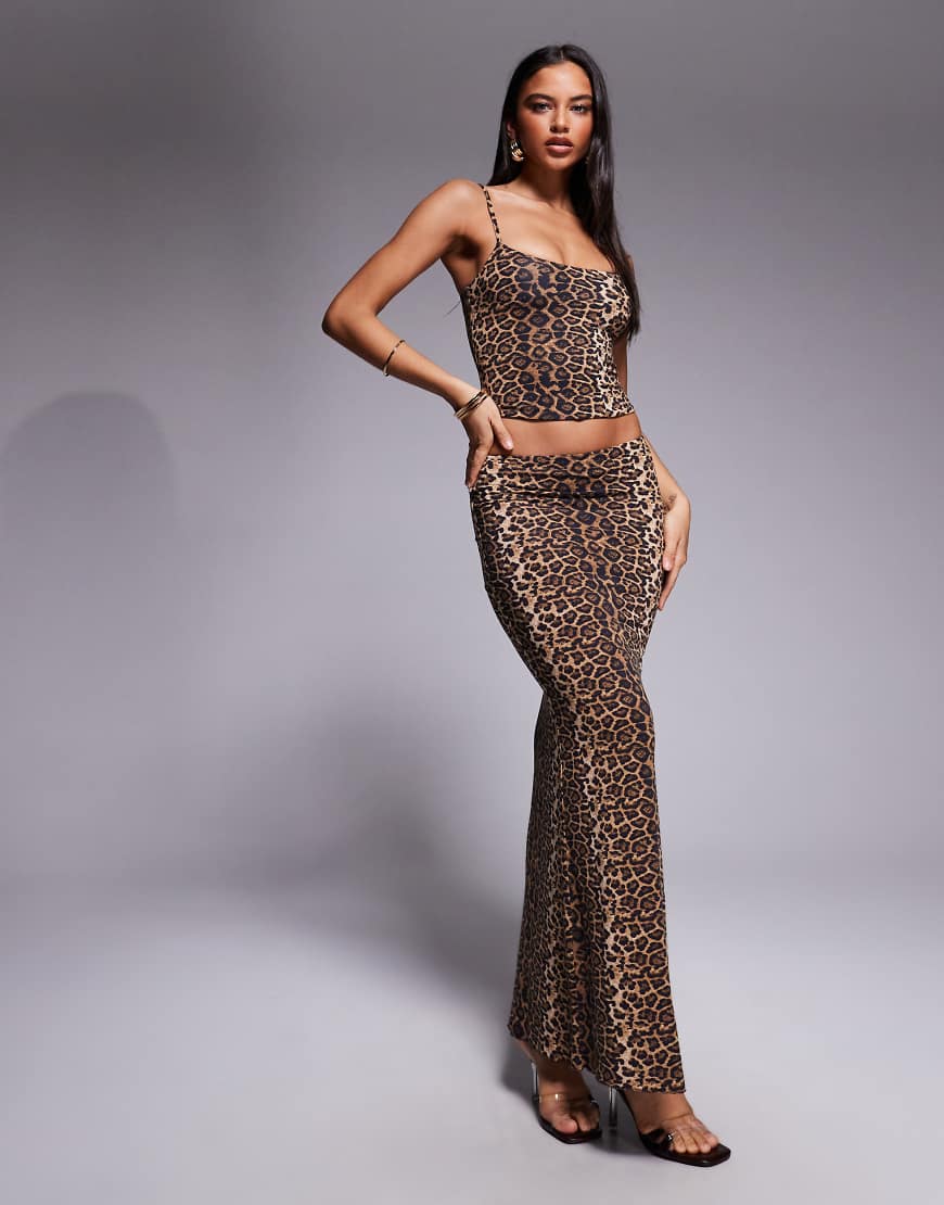 Oh Polly - Maxirock mit Leopardenmuster und mittelhohem Bund, Kombiteil-Brown von Oh Polly