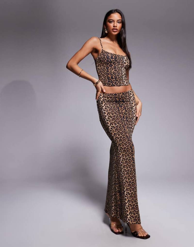 Oh Polly - Maxirock mit Leopardenmuster und mittelhohem Bund, Kombiteil-Brown von Oh Polly