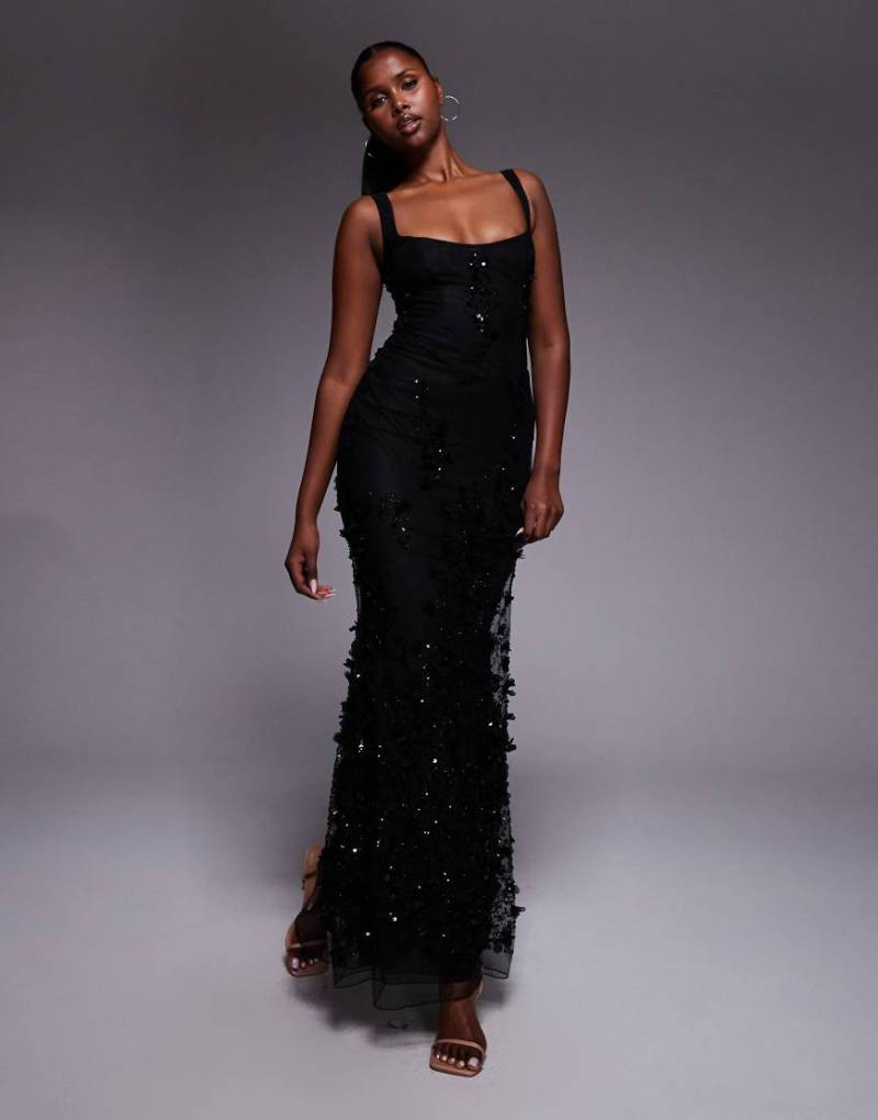 Oh Polly - Verziertes Abendkleid in Flieder mit Korsett und Schwalbenschwanz-Schwarz von Oh Polly