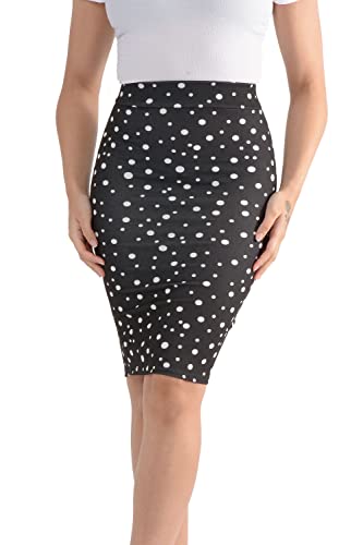 Print Bleistiftrock mit separatem Gummizug Taille Damen Midi Länge Rock Knielang Damen Rock EU 34-48 (as3, Numeric, Numeric_42, Numeric_44, Regular, Regular, Schwarze Kreise) von Oh! Pretty