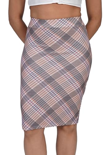 Print Bleistiftrock mit separatem Gummizug Taille Damen Midi Länge Rock Knielang Damen Rock EU 34-48 (as3, Numeric, Numeric_42, Numeric_44, Regular, Regular, Hautfarbenes Scheck) von Oh! Pretty