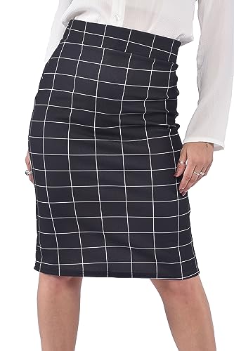 Oh. Ziemlich oh. Hübscher bedruckter Bleistiftrock mit separater elastischer Taille Midi-Rock für Damen, ca. 63,5 cm, knielang, Damenrock, mehrere Designs, plus Größenkurve, UK 8–22, schwarzes Gitter, von Oh! Pretty