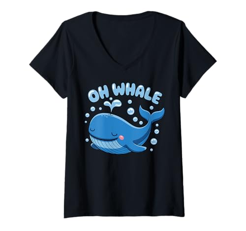 Damen Oh Whale Wortspiel Ozean Orca Meer Aquarium Niedlich Lustig Tier T-Shirt mit V-Ausschnitt von Oh Whale Pun Ocean Aquarium Cute Funny Animal