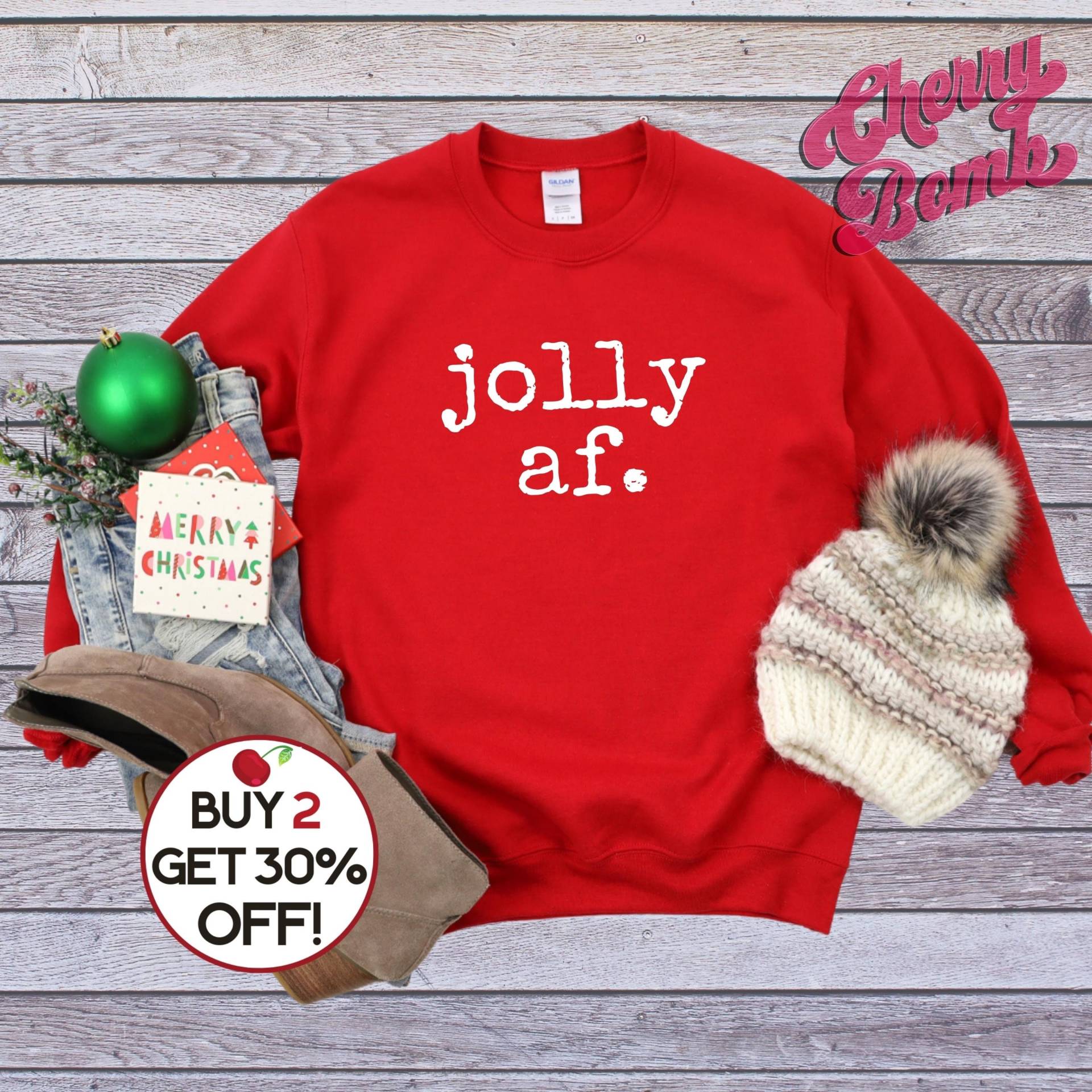 Lustiger Weihnachtspullover, Jolly Af Sweatshirt, Sarkastisch Ironic Unisex Weihnachtspullover - Plus Size Christmas To 5xl von OhCherryBomb